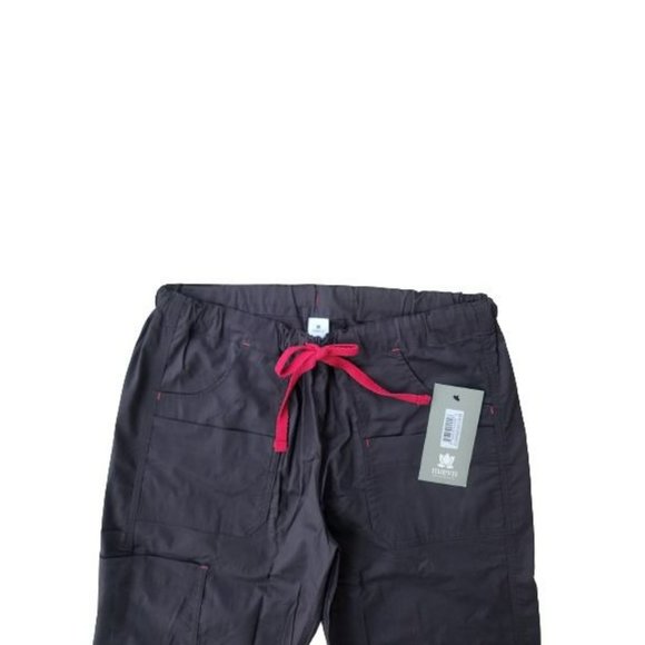 Maevn Women's Drawstring Utility Cargo Scrub Pants Charcoal/Pink Size S/M NWT - Picture 7 of 15